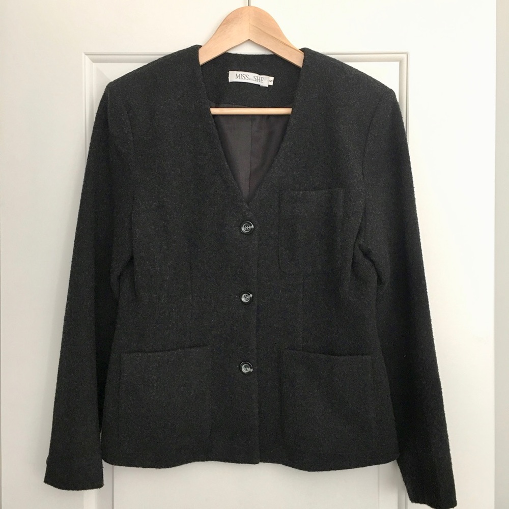 Vintage No Collar Wool Blazer